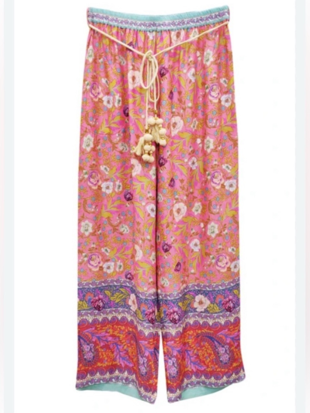 Aratta Silent Journey Floral Wide-Leg Pants with Drawstring in Pink 💗💗